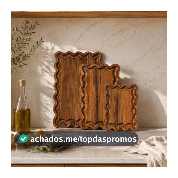 Bandeja Wave Onda Madeira Premium | Tábua Decoração Cozinha Servir Corte Mesa Posta Cantinho do Café