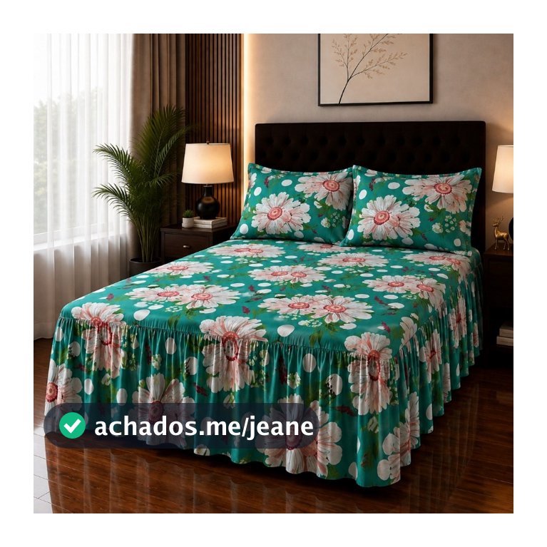 Kit Colcha com Babado Casal Babado Franzido 3 Peças Cobre-Leito com 2 Porta-Travesseiros  Acabamento em Bainha  OFERTA