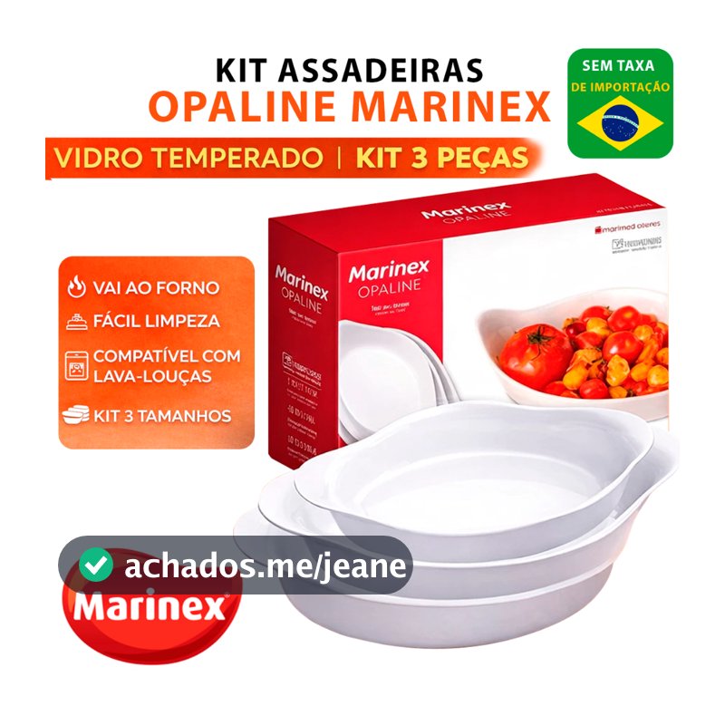 Kit 03 Assadeiras Opaline marinex PMG Travessa Forma Travessas Vidro Branco Brilhante Resistente