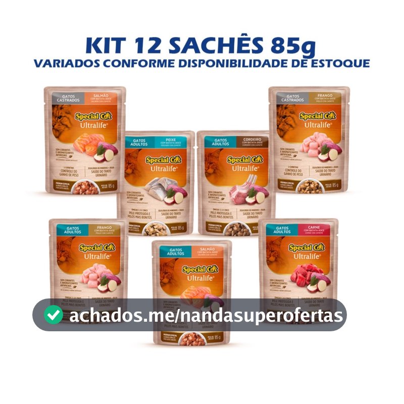 Sache Special Cat Ultralife Ração úmida Gatos Adultos e Castrados Sabores Sortidos 12un de 85g