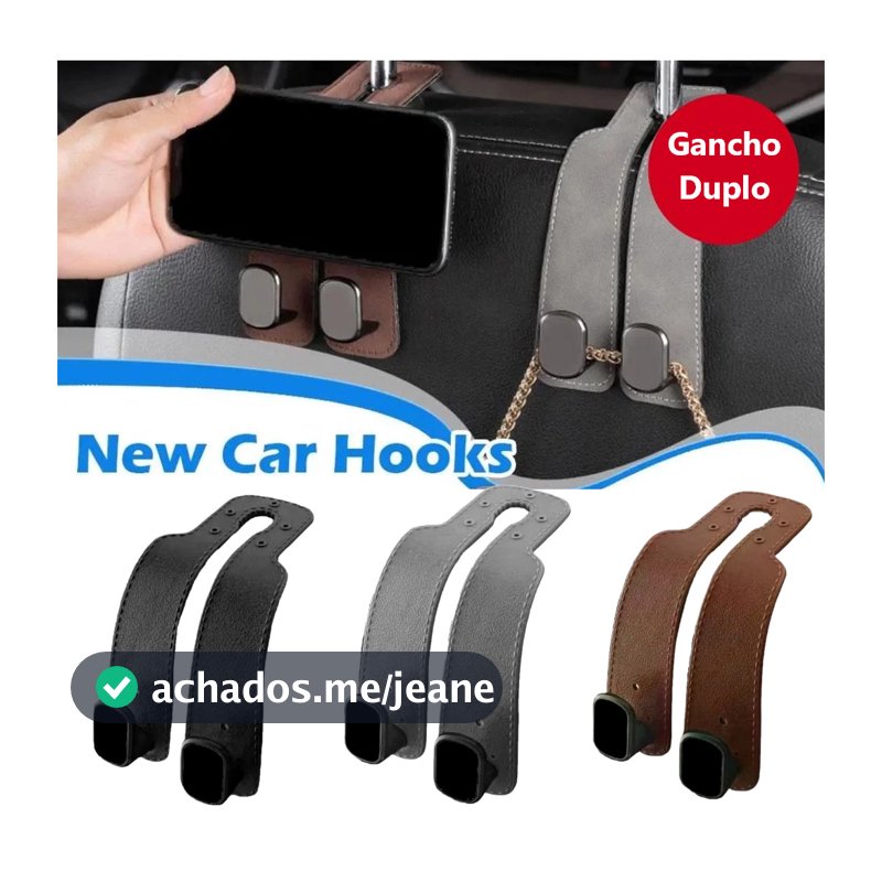 Gancho Universal Para Encosto De Cabeça De Assento De Carro-Duplo Couro Premium , Cabide De Liga Grande Com Suporte