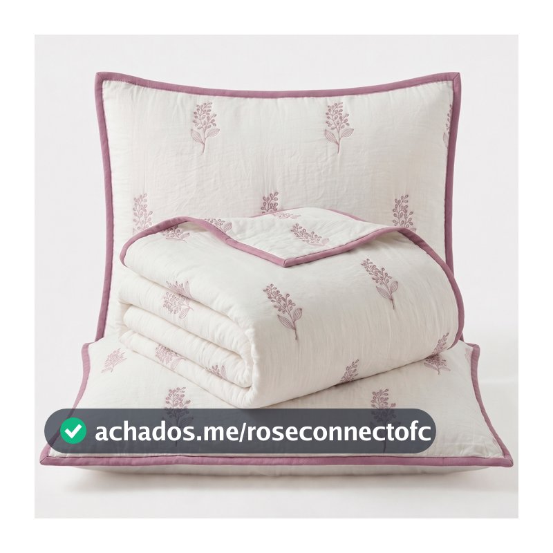 Kit Colcha Bordado Localizado Dupla Face Percal 300 Fios Charme 03 pecas