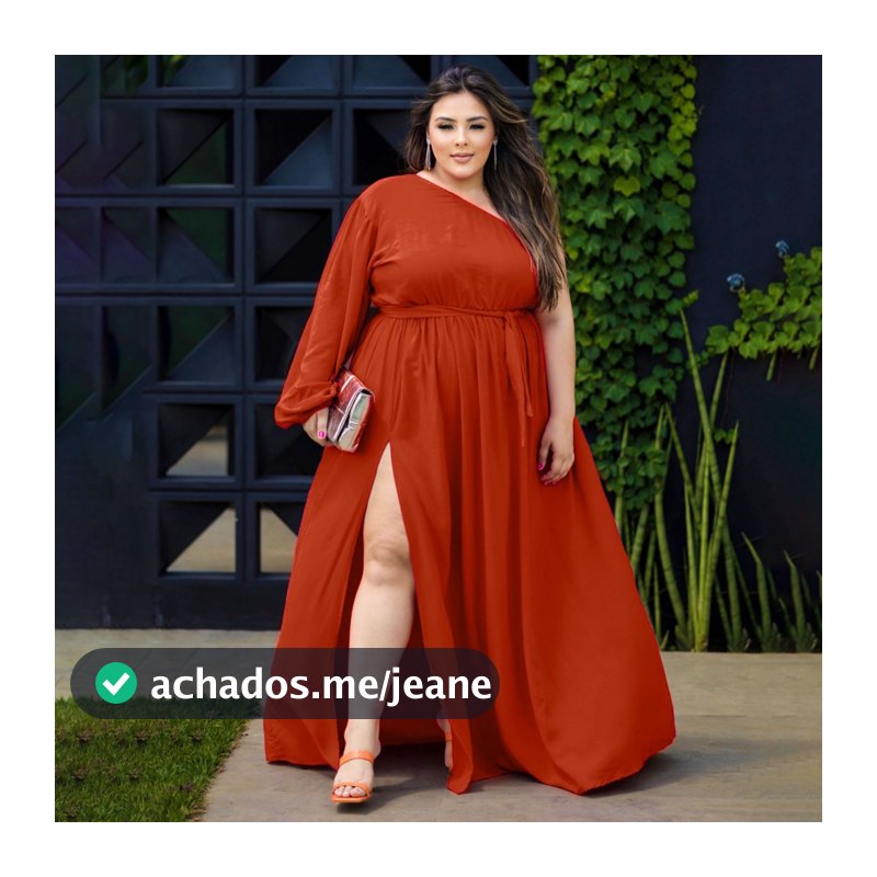 Vestido Longo Plus Size Terracota Mula Manca Fenda Ajustável Madrinha Casamento Convidada Formatura
