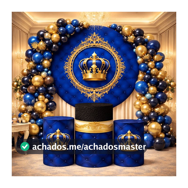 Trio Capas Cilindros + Painel Tema Realeza Azul Veste Fácil