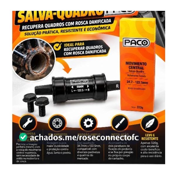Movimento Central Salva Quadro Paco 68x122,5mm Eixo Quadrado Rolamento Selado Bike MTB