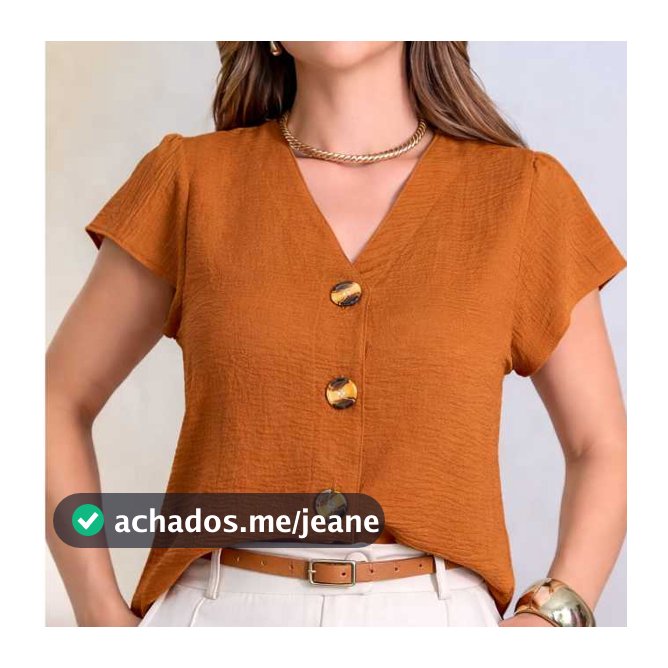 Blusa Feminina Social Elegante Manga Curta Decote V 3 Botões Tecido Duna Casual Chique