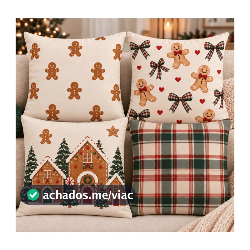 Kit 4 Capas de Almofadas Natalinas Decorativas Natal Enfeite de Natal 45x45