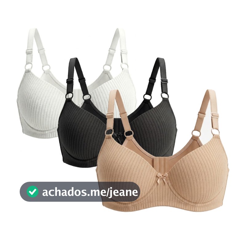 Kit 3 ou 2 Sutiã Plus Size com Bojo e Aro Reforçado Canelado Alça Regulável Confortável Sustentação