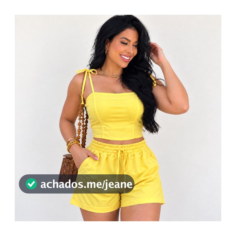 Conjunto Feminino de Alfaiataria Cropped Alça de Amarrar + Short Cintura Alta com Bolso Verão Elegante