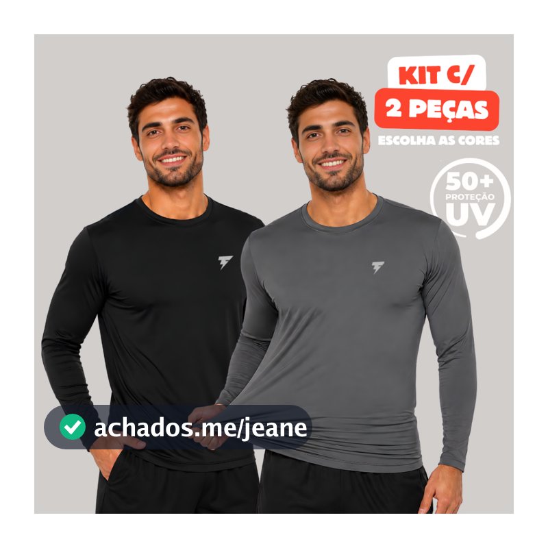 Promoção Kit com 2 Camisa Termica Manga Longa UV50+ Malha fria Academia Corrida Símbolo Refletivo