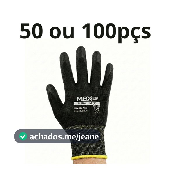 Kit 50/100 unid Luva Tátil Nitrílica Medix PUB+ em Nylon com Banho PU Preta PMGGG - CA 48758