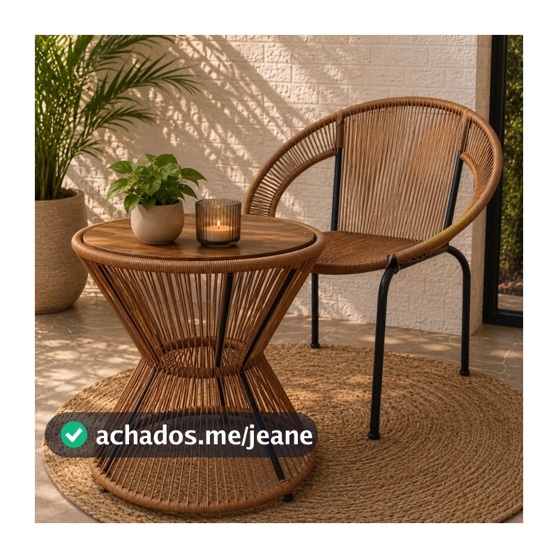 Kit Cadeira Cancun + Mesa Ampulheta na Fibra Sintética com Tampo Pinus p/ Areas Gourmet e Varandas