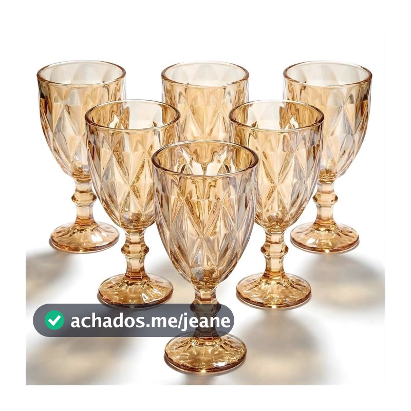 Jogo de 4 a 6 Taças de Vidro Diamond Transparente Ambar Furta Cor Verde Azul Fume Bico De Jaca 330ml