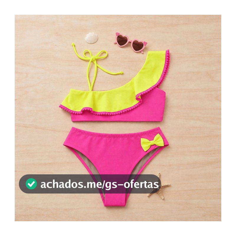 Biquíni Feminino Infantil Flor de Sal com Babados e Lacinho Moda Praia Verão Lavieri
