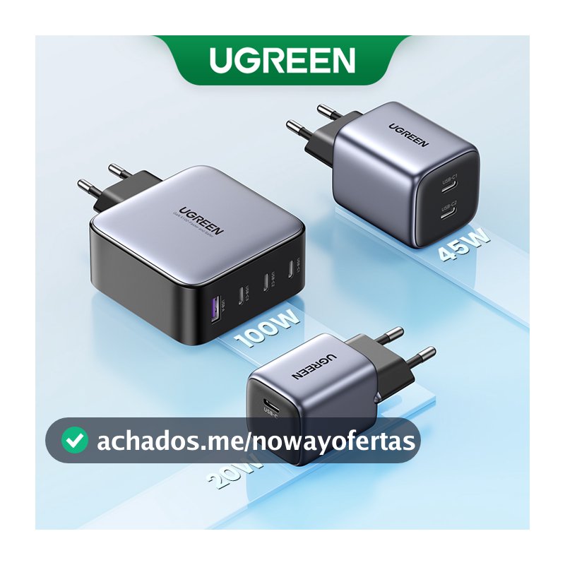 Carregador UGREEN GaN 100W 65W 45W Super Rápido PPS2.0 PD QC Para Samsung S23 , iPhone 14 , Xiaomi
