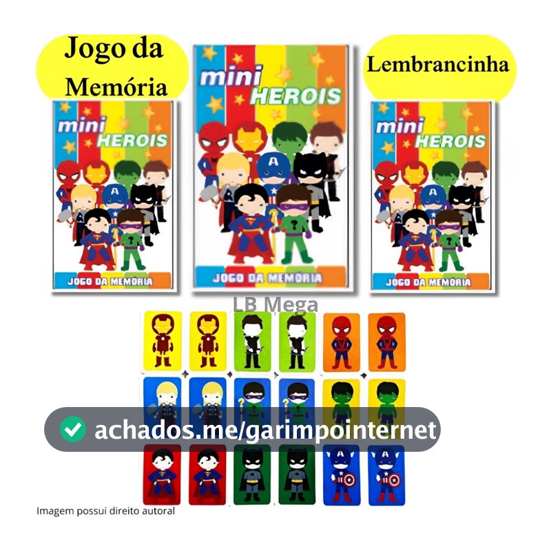 Kit com 3 até 30 Caixinhas Jogo da Memória Heróis Brinquedo Educativo para Crianças e Festas