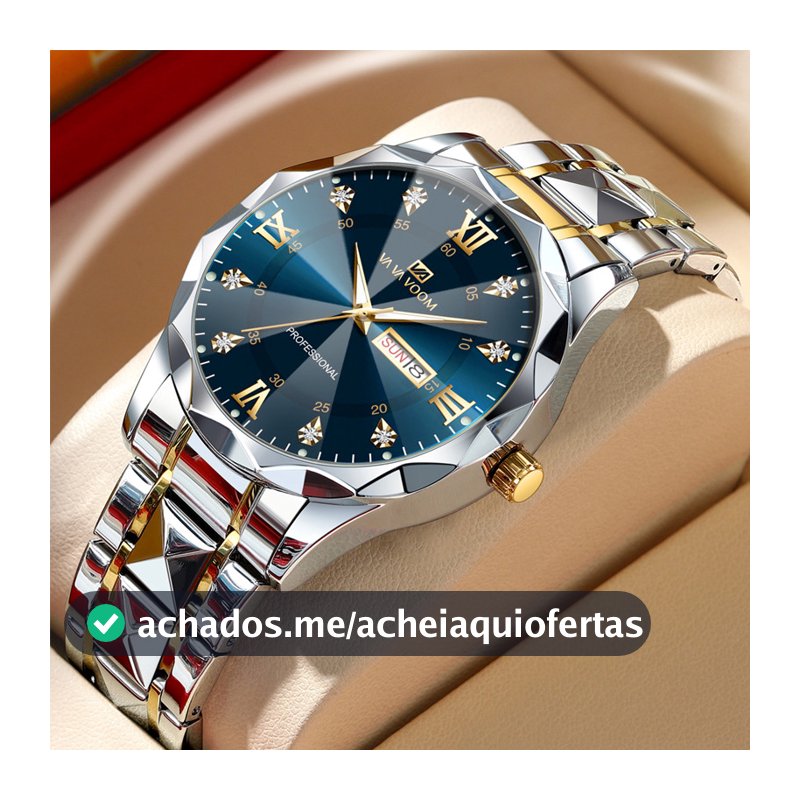 VAVA VOOM-2733 Relógio Masculino Esportivo Dourado - Resistente à Água