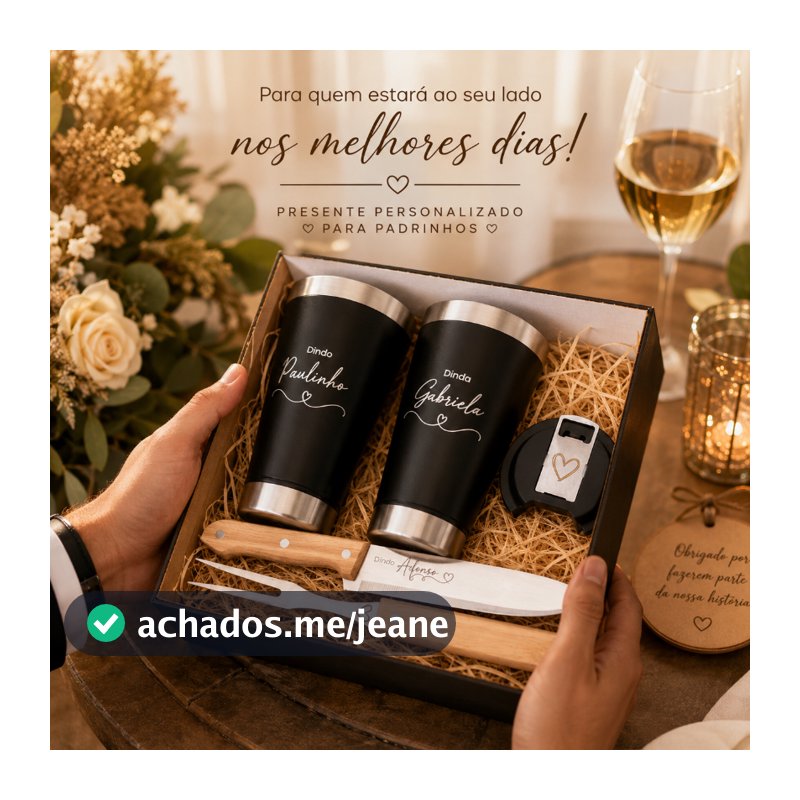Kit Churrasco e Copo Térmico Personalizado, Lembrança Para Padrinho e Madrinha, Convive Dindos Padrinhos