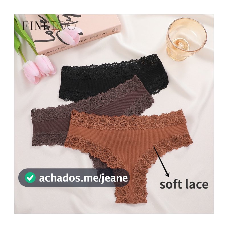 Finetooo Calcinha De Renda Para Mulheres Confortável Lingerie De Algodão Feminina Tangas Floral