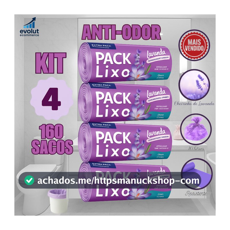 Kit 4 Rolos de Sacos de Lixo 10L – 160 Unidades | Neutraliza Odores | Ideal para Pia e Banheiro