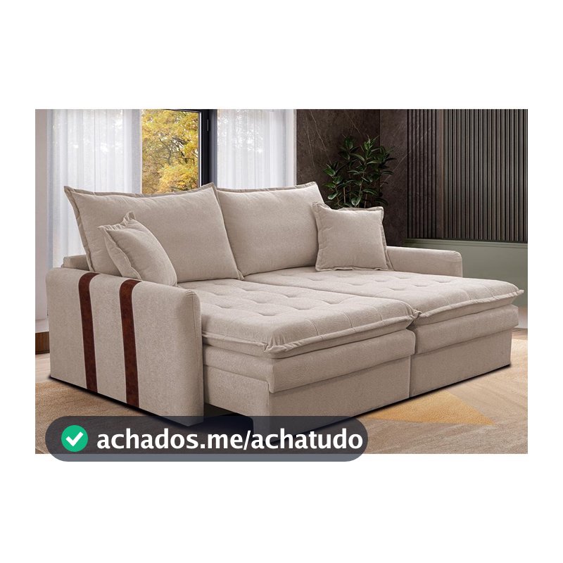 Sofá Baú Sem Caixa Retrátil 1,80m SoftGel Bonnie Boucle Bege Claro Cama inBox