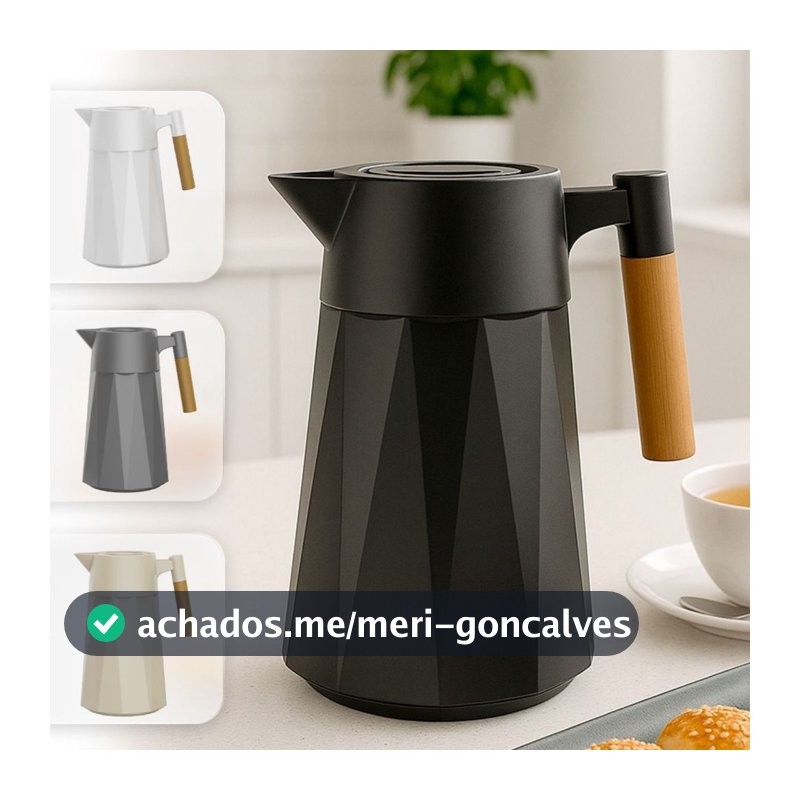 Garrafa Térmica Prisma 950 ml Para Chás/Café  Design Moderno Cabo Madeira