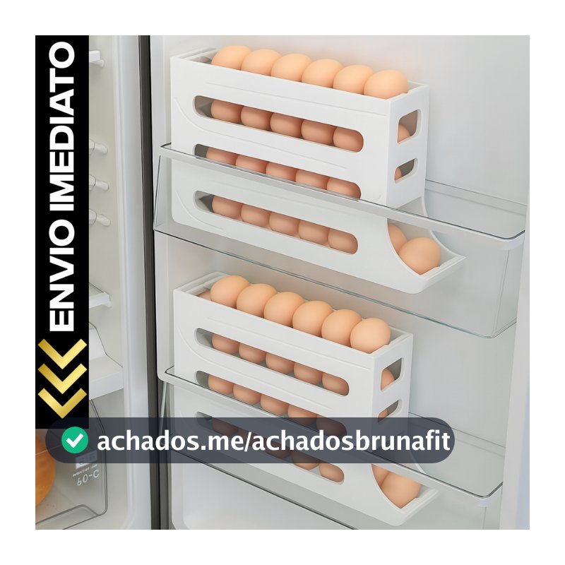 Porta Ovos 4 Andares Rolante Automático p/ Geladeira – Organizador Deslizante para até 30 Ovos