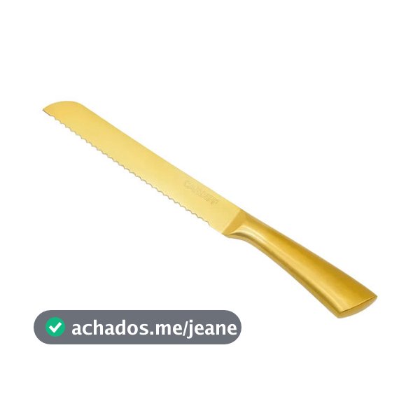 Faca Para Pão Serra Inox Dourada Gold 8 Serrilhada Inteiriça Luxo Bolo Grande Longa