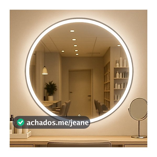 Espelho Redondo Jateado 60x60cm Lapidado 3 Cores LED Botão Touch Decoração Banheiro Entrega Rapida