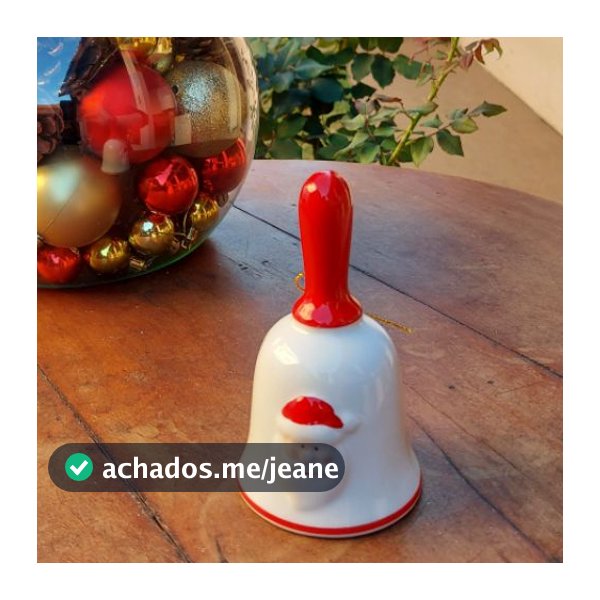 Enfeite De Natal Sino Natalino Com Papai Noel Cerâmica - 7x7x13cm