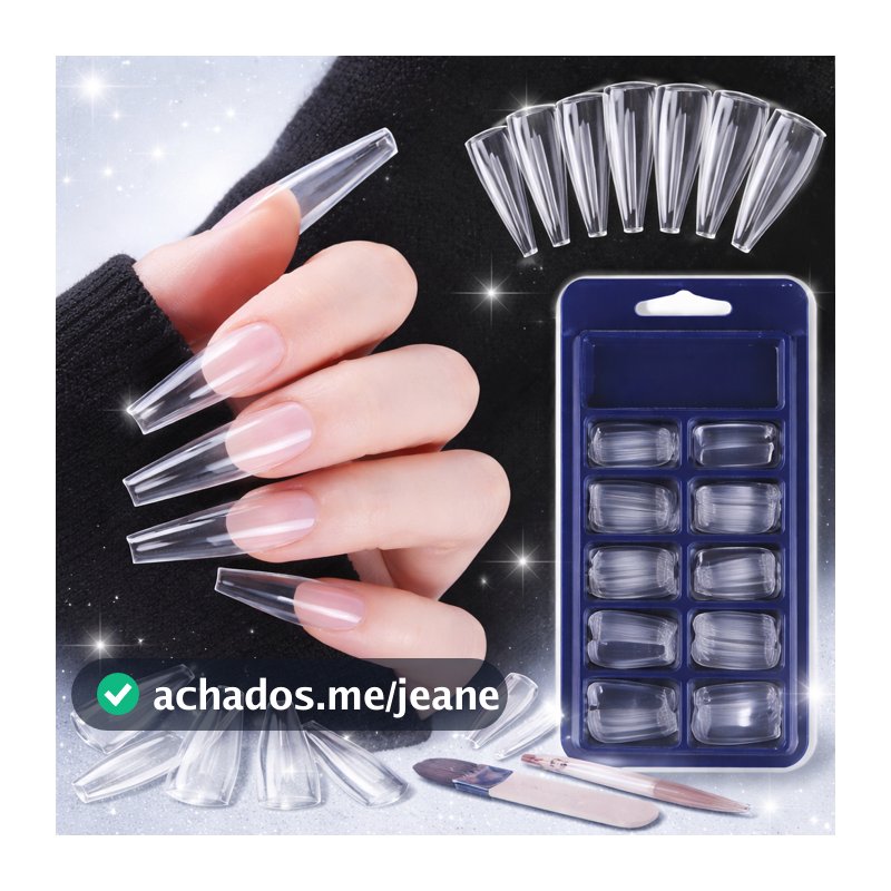 Tips Unhas Transparentes Postiças Profissionais para Alongamento Longas