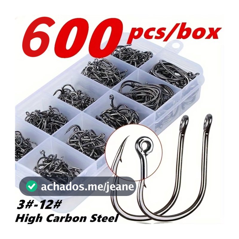 Kit Caixa de Pesca com 600 Anzóis Chinu Dourado #3 ao #12