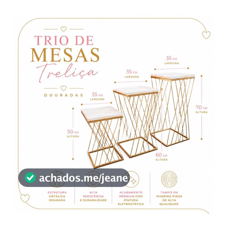 Trio de mesa Treliça kit 3 peças festa decoração