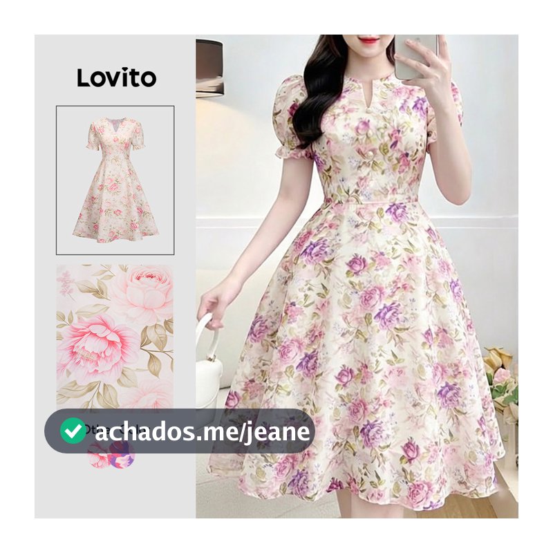 Lovito Elegante Vestido com Zíper e Botões Frente Primavera/verão Rosa para Mulheres LK5ED509