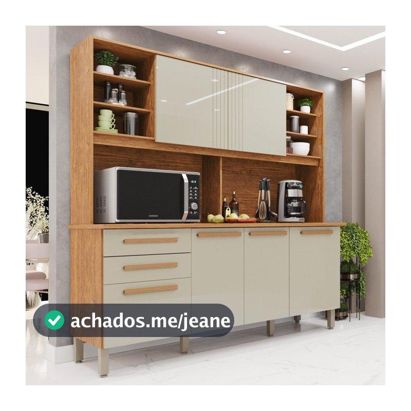 Armário de Cozinha 6 Portas 2 Gavetas Adelle Yescasa Laranja/Cinamomo/Off-White Cinamomo/Off White