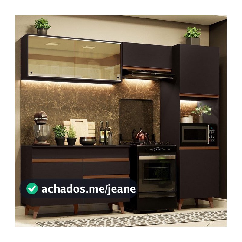 Cozinha Completa Xa250003 Com Armário E Balcão Preto Preto