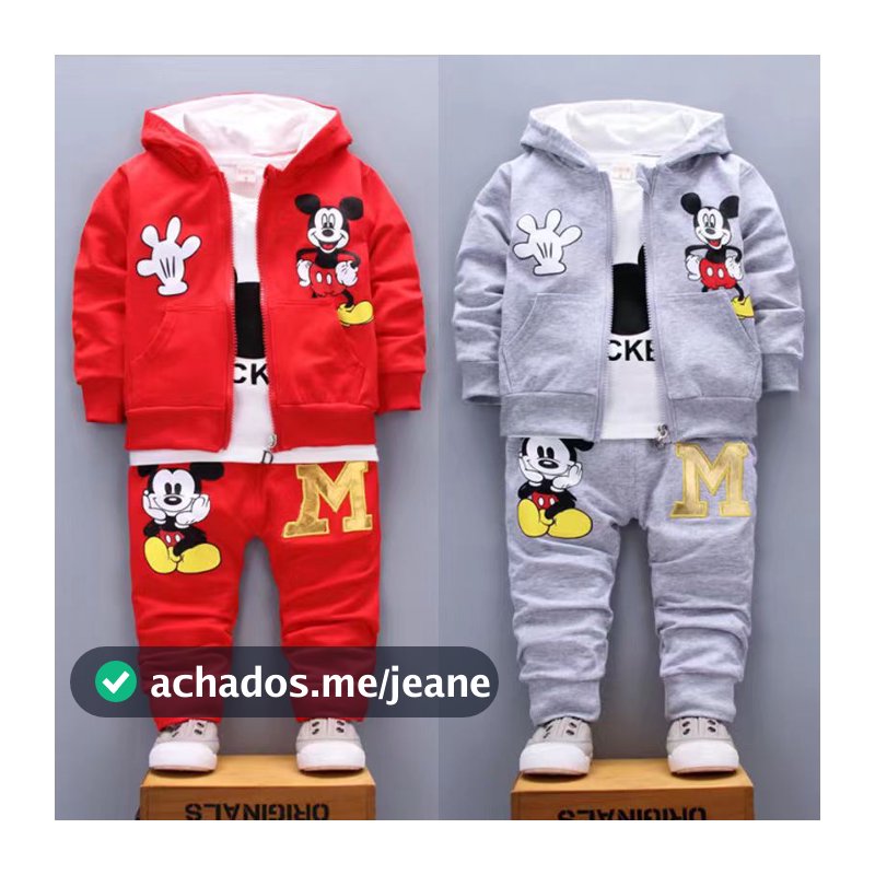 Conjunto De Roupa Infantil Casual De Algodão Mickey Mouse Com 3 Pçs Para Crianças De 1-4 Anos