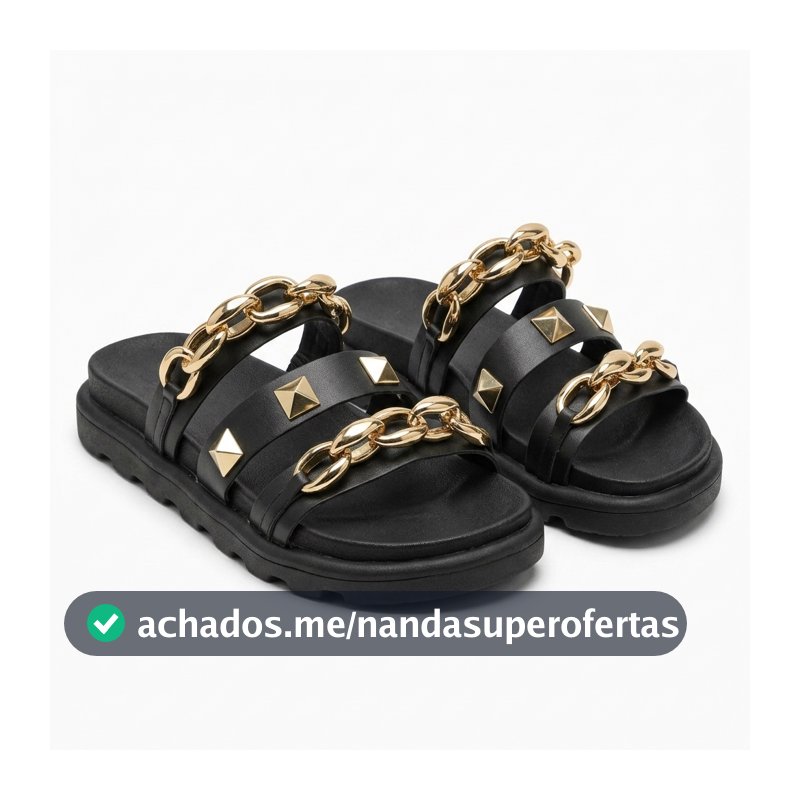 Papete Feminina Plataforma com Correntes e Tachas Sandália Confortável Moderna