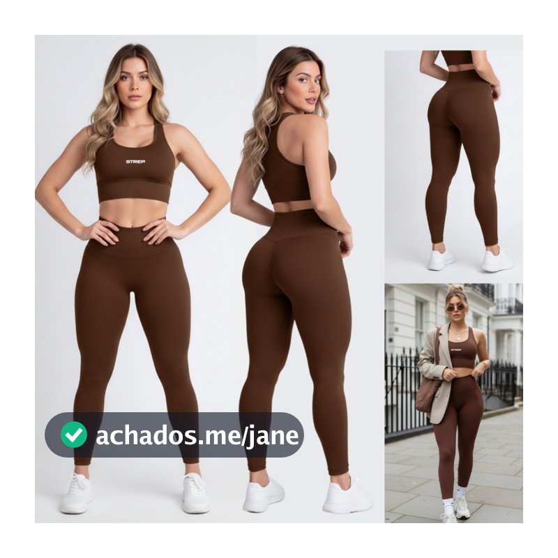 Conjunto Academia Top Fitness e Legging Cintura Alta Zero Transparência Suplex Strep Original