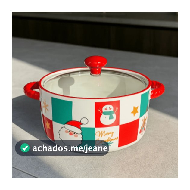 Panela Noel Natal Mesa Posta Tampa de Vidro Cerâmica 800ml