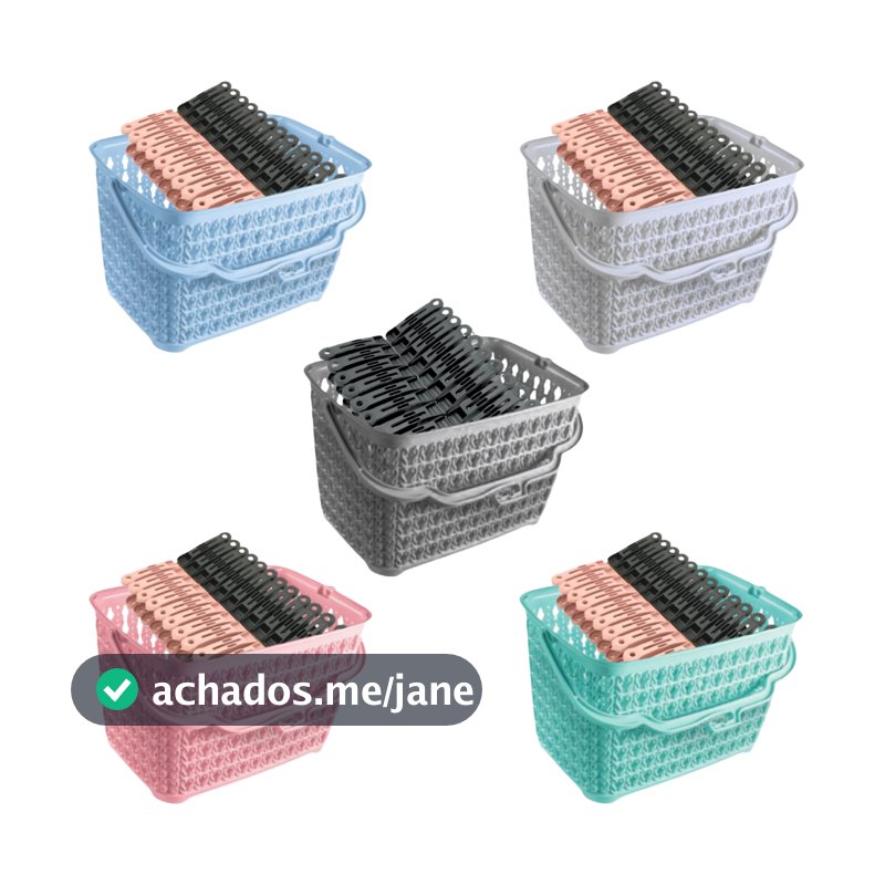 Kit Cesto + 60 Prendedores Roupas Reforçado Cesto Multiuso com Alça