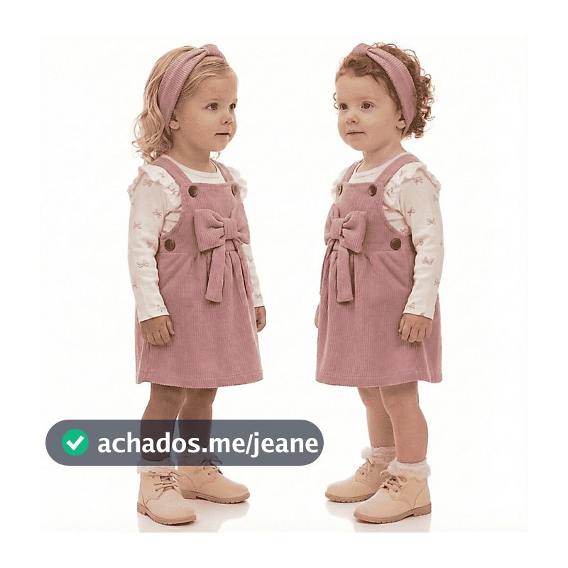 Kit Infantil Menina 2 Peças Salopete Veludo Cotelê Premium Body Manga Curta e Longa Conforto Superior