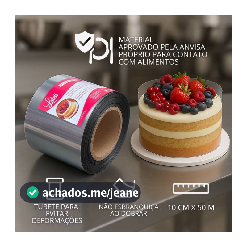 Rolo Acetato 10 Cm X 50 M para Bolos Doces E Confeitaria Tira Pet
