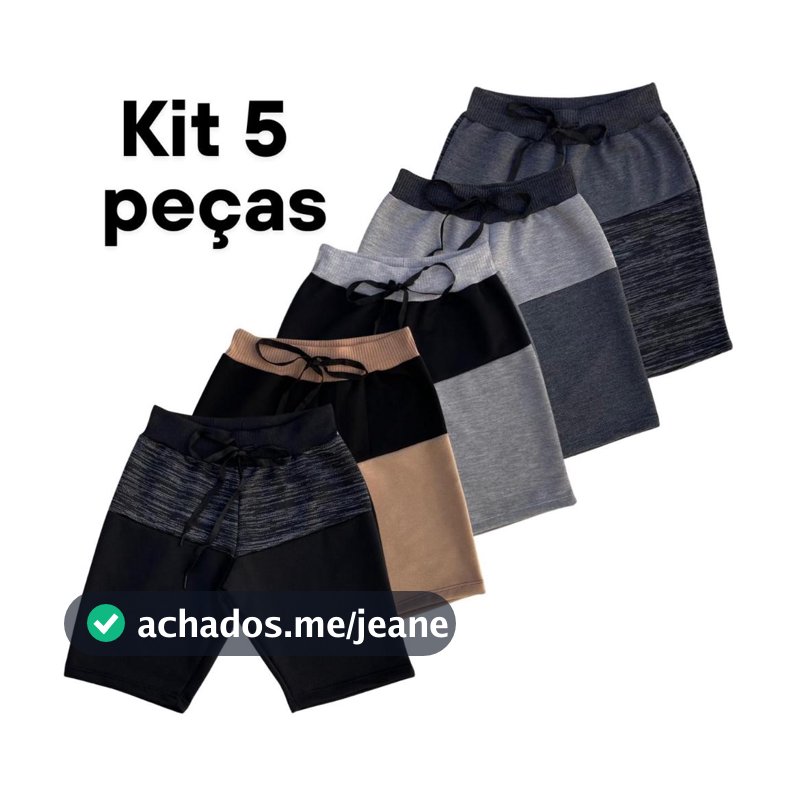Kit 5 Bermudas Bicolor Shorts Infantil Masculina Moletom Moletinho Menino criança 02 a 12 anos