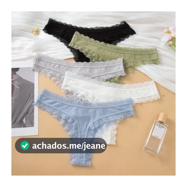 5 Calcinhas em Algodão Canelado Fio Dental com Renda  Conforto e Sensualidade Moda Íntima Feminina
