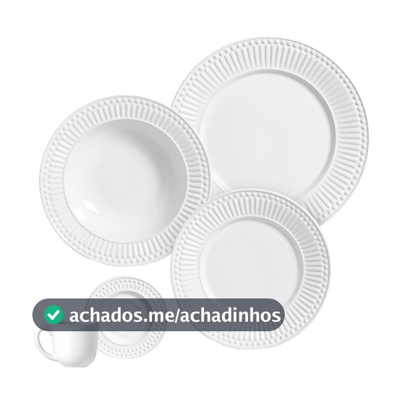 Aparelho de Jantar/Chá Porto Brasil Roma | 20 Peças, Cerâmica, Branco
