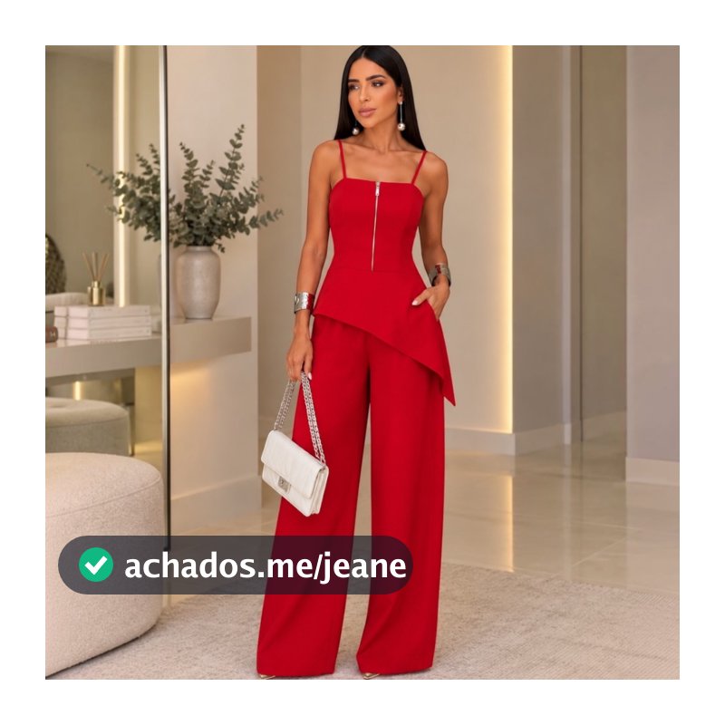 Macacão Longo Feminino Pantalona Assimétrico Alfaiataria Marrant Com Zíper Frontal Lastex nas Costas e Bolsos Elegante