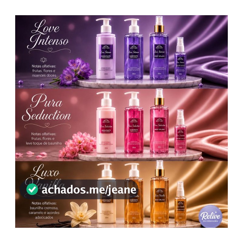 Combo Completo MISS LARY 04 itens: Hidratante e Sabonete Corpo e Rosto Body Splash  Perfume Capilar
