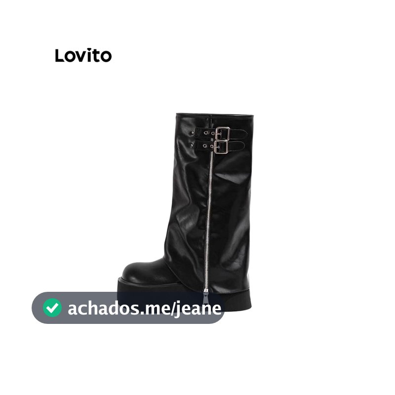 Lovito Preta Férias Botas Femininas Formal Oficial com Design LFA106041