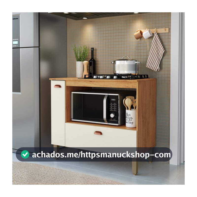 AJP MóveisBalcão De Cozinha Aurora Para Cooktop 4 Ou 5 Bocas Com 2 Gavetas 1 Porta E Nichos Para Forno Com Pés Em Pvc